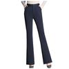 Women Pockets High Waist Solid Straight-leg Pants Long Trousers Flared Pants