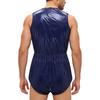 Mens Waterproof Bodysuit Sleeveless Openable Crotch Buttons Back Zipper Elastic Waistband Romper