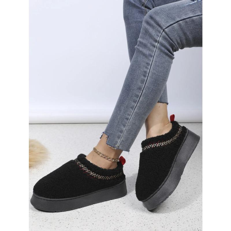 2025 Winter Warm Flat Fur Slippers Women Fluffy Furry Home Slides Woman Comfort Non Slip Indoor Floor Cotton Shoes Snow Boots