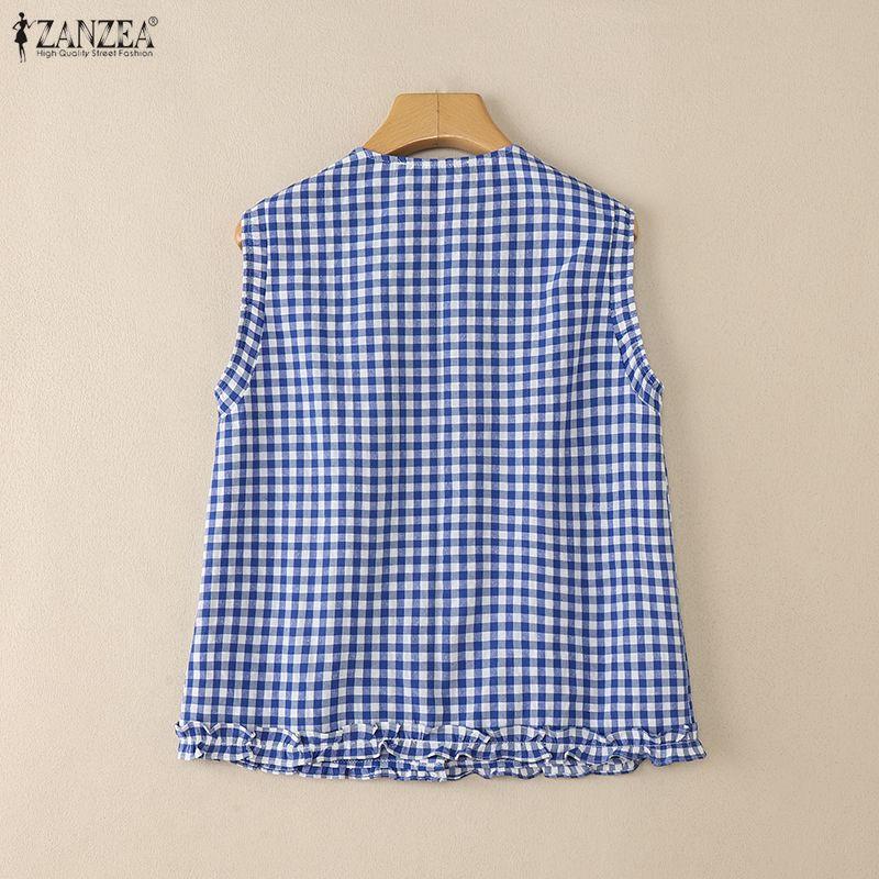 ZANZEA Damen Lässig Rundhals Sommer Ärmellos Gitter Tanktops