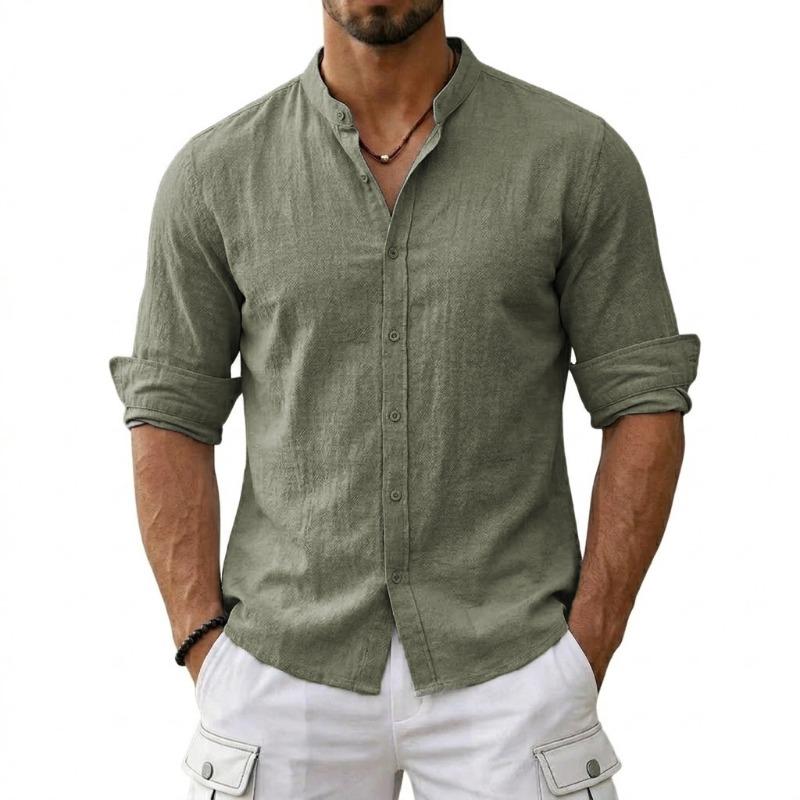 Neue Herren Baumwoll-Leinenhemden für Herren Lässige Luxus Hawaiianische Hemden Leichte Langarm Henley Strandhemden T-Shirts für Herren 3XL