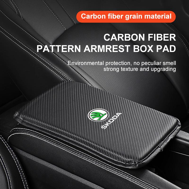 Car Armrest Box Mats Leather Center Console Covers Accessories For Skoda Octavia Superb Rapid Kodiaq Karoq Fabia Kamiq Roomster Citigo