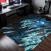 Anime Swordsman Area Rug, Blue Water Wave Theme  Floor Mat, Decorative Carpet for Gaming Room Bedroom, Washable Home Decor Gift