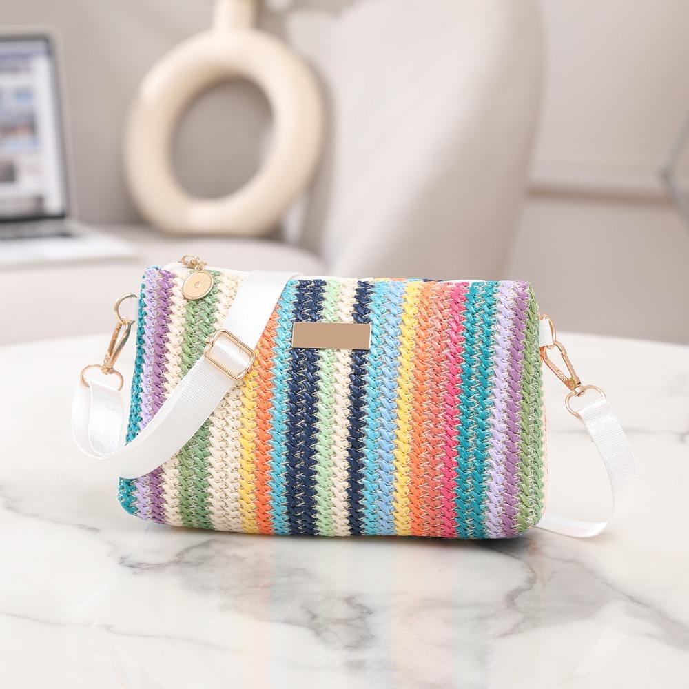 

Fashion Colorful Rainbow Woven Bag Adjustable Strap Travel Organizer Crossbody Bag Portable Girls Shoulder Bag Casual Outing