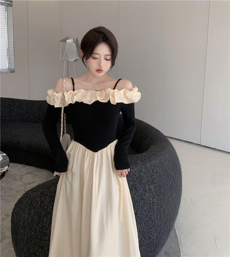 

Жіноча літня сукня з відкритими плечима у французькому стилі 2024: З приталеною талією, з короткими рукавами, середньої довжини. Large