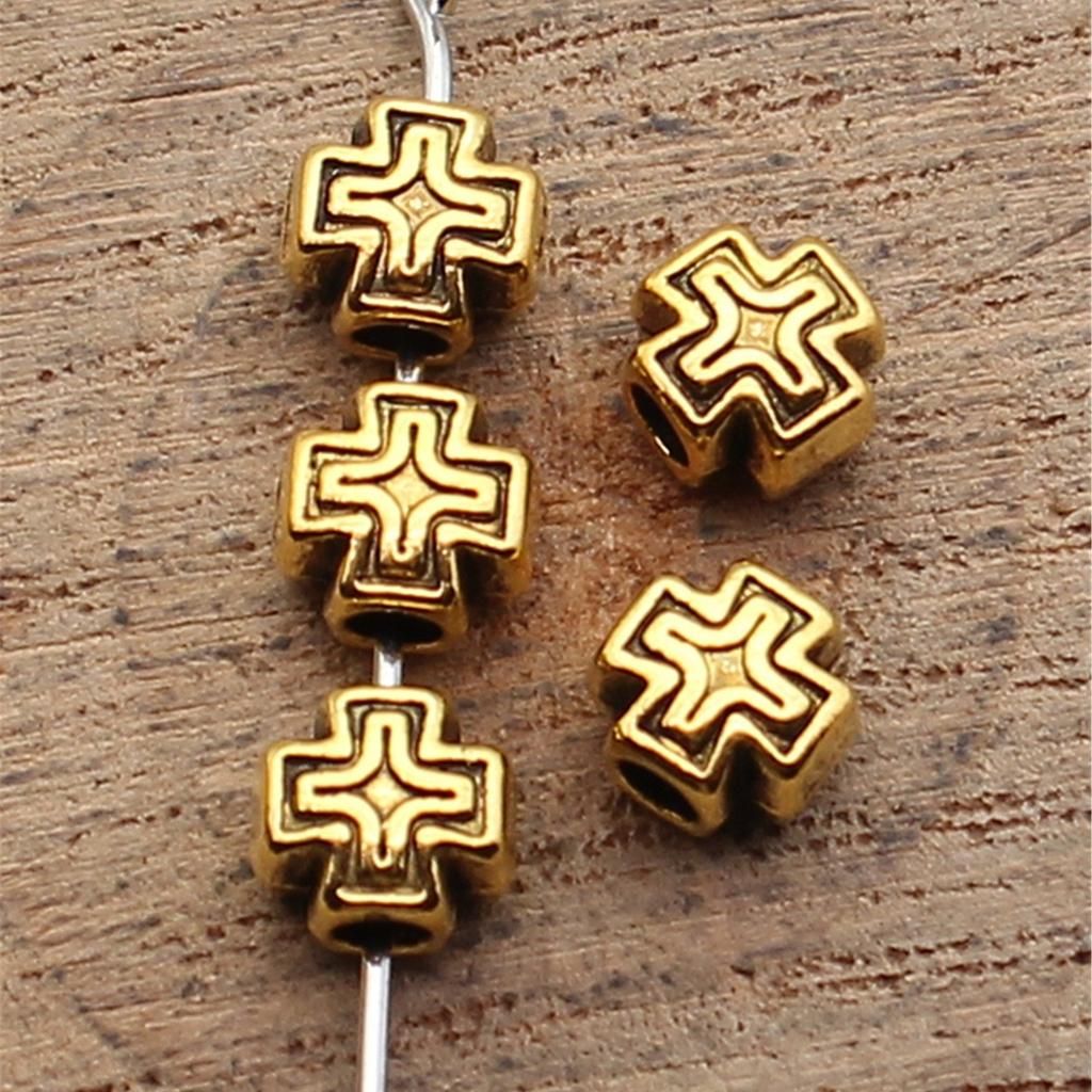 40pcs 6x5.6x4.6mm 2 Colors Antique Silver Color Antique Gold Color Cross Shaped Perforated Beads Jewelry Materials Wholesale