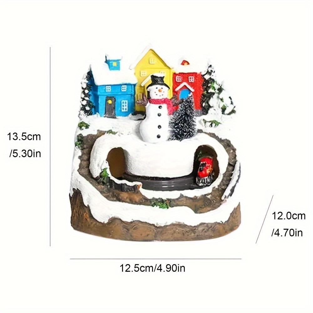 1pc Rotating Christmas Village Train House with LED-Lit Music Box - Resin Miniature Train Suitable for Tabletop Display,(No Batteries Included)