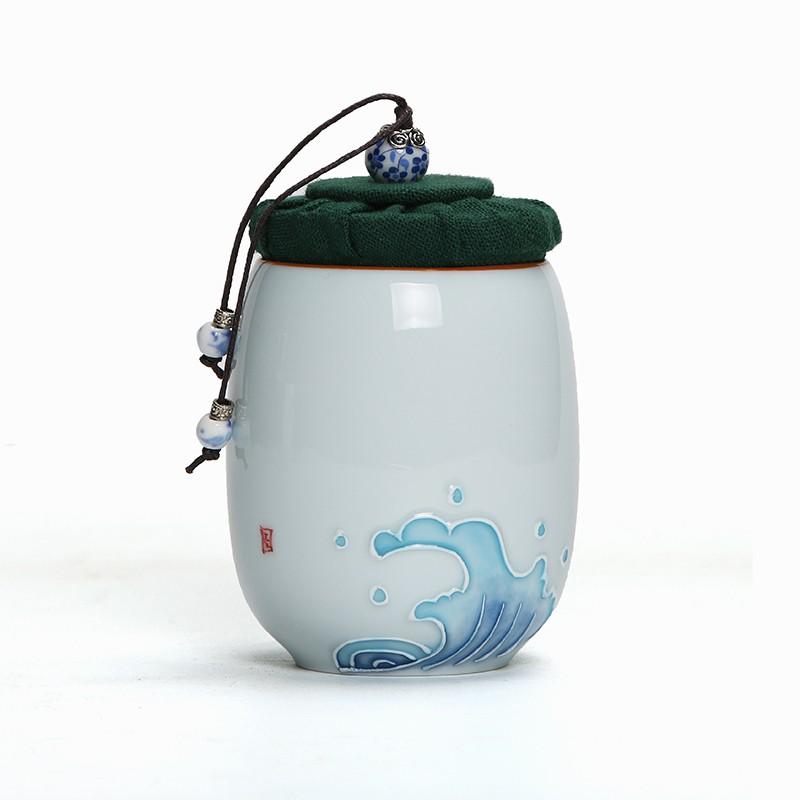 

Ceramic Tea Canister Small Sealed Canister Lotus Landscape Storage Canister River