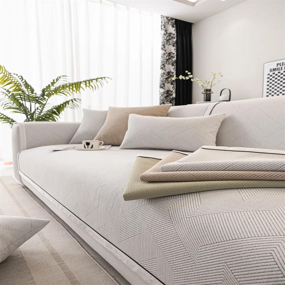 Sofa Cushion Plush Non-Slip Simple Modern Light Luxury Style Leather Cushion for Four Seasons Thickened fleece-lined Sofa Cover