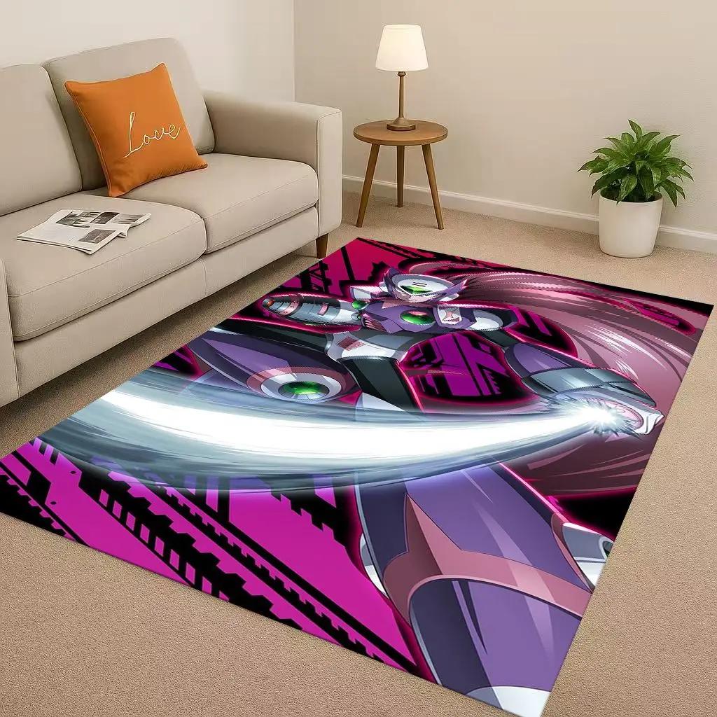 3D Retro Game Rockman Mega Man Living Room Non-Slip Area Rug Soft Carpet for Bedroom Playroom Sofa,Easy Clean Home Decor Doormat