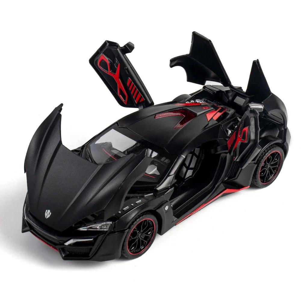 

1:24 Lykan Alloy Diecast Models Cars Toys 4 Doors Opened Supercar Rubber Tires with Light Sound Sports Car Perfect Gift for Boys чорний