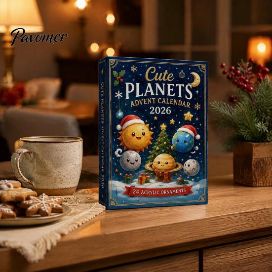 Astronomy Gift for Kids Space Advent Calendar, 24Pcs 2D Flat Acrylic Ornament Set with Planet Star Themed Hanging Decorations Designs, Christmas Tree