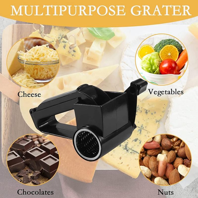 SEWS-Rotary Cheese Grater Hand Shredder - Manual Hand Crank Handheld Cheese Cutter With Stainless Steel Drum