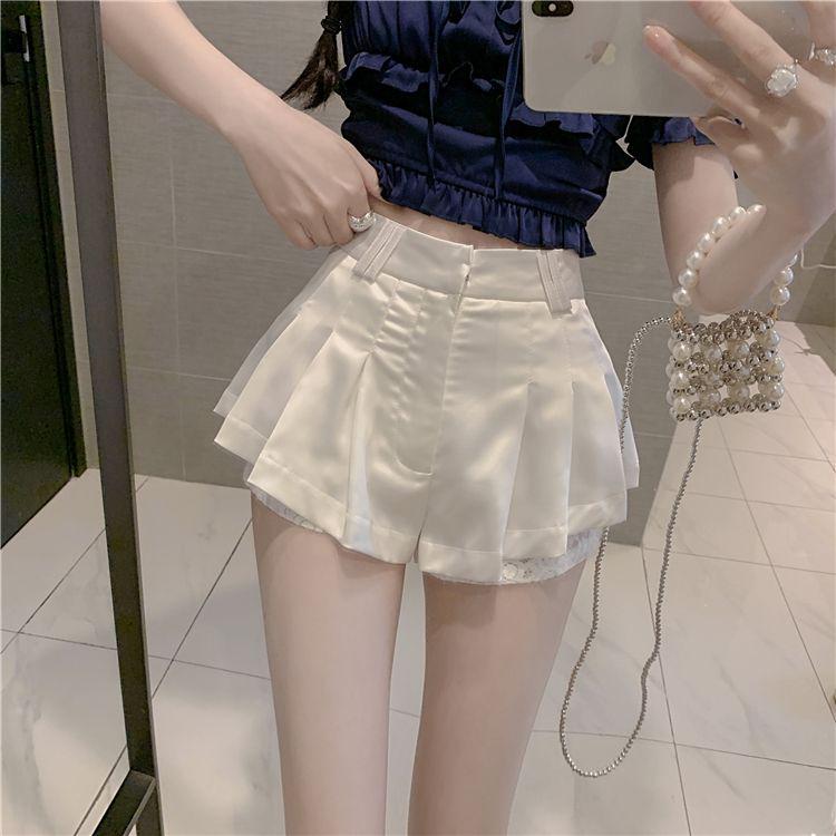 

Spicy Girl Women s High Waist Lace Trim Shorts: Slimming, Versatile, Ultra-Short White Skirt-Shorts for Autumn S белый