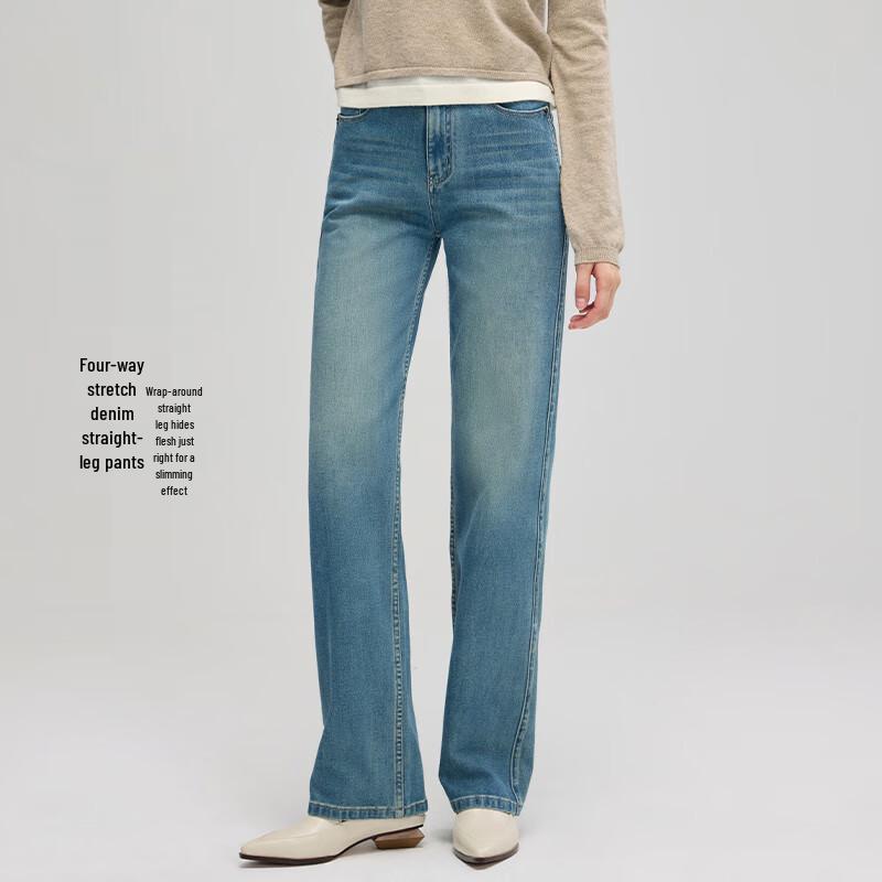 

FengXun Women s High-Waist Four-Way Stretch Straight-Leg Jeans 30