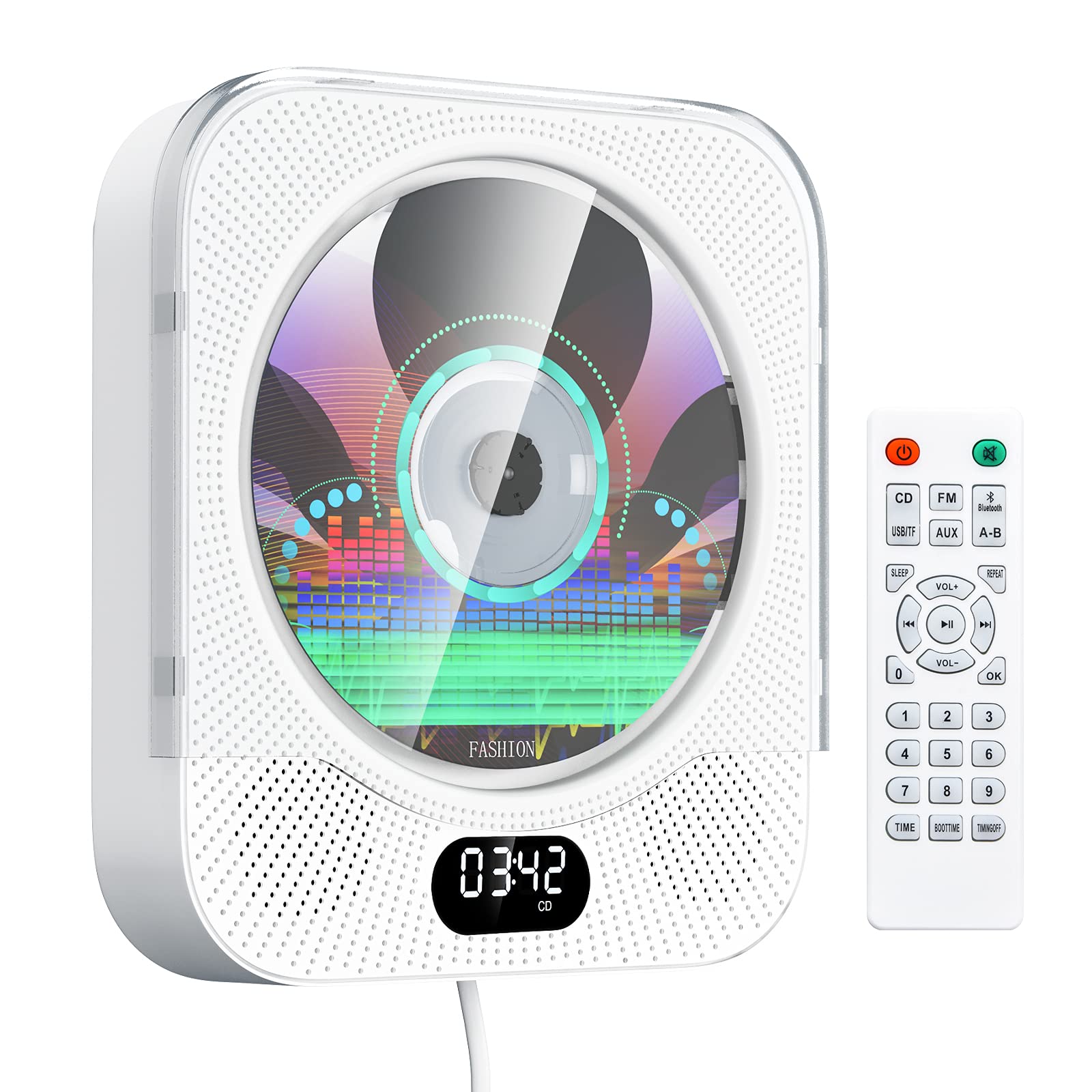 

KOVCDVI CD Tabletop Wall Bluetooth with Dustproof Compatible with CD Radio with USB Copy CD Radio and Cassette Can Be Operated from a Long Scheduled білий