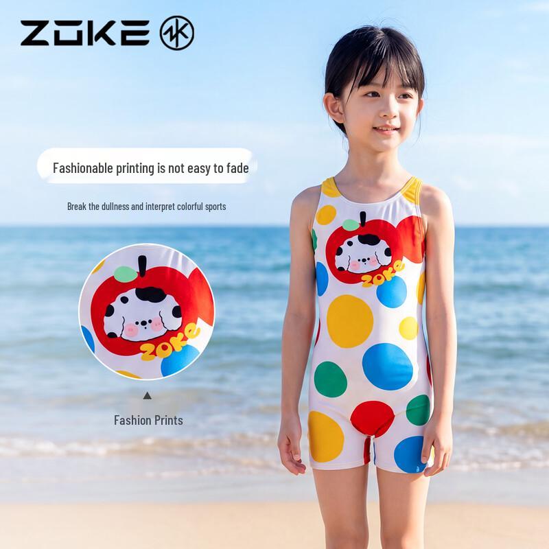 ZOKE Girls One-Piece Flat-Leg Swimsuit with Apple Blossom Design 140