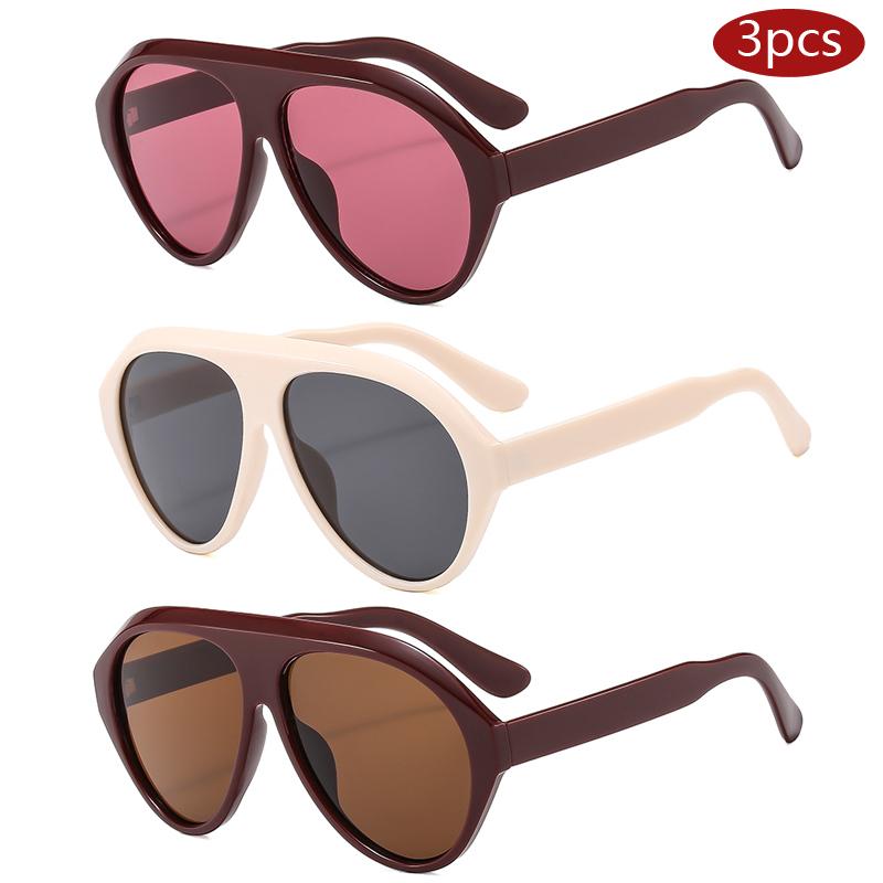 

3pcs New Large Frame Flat Top Oval Shape Sunglasses Women Fashion Candy Color Gradient Lens Sun Glasses Outdoor Driving Eyewear