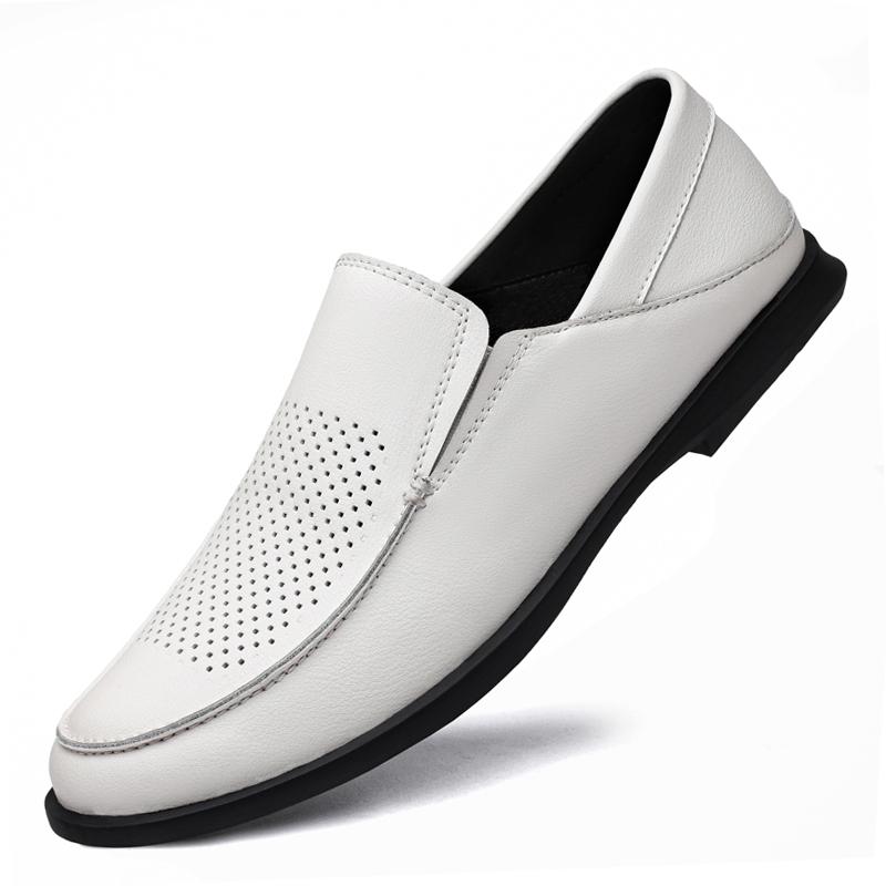 Newest Classic Men'S Loafers Genuine Leather Casual Shoes Men Soft Slip On Black Flats Male Business Hollow Breathable Dress Shoes