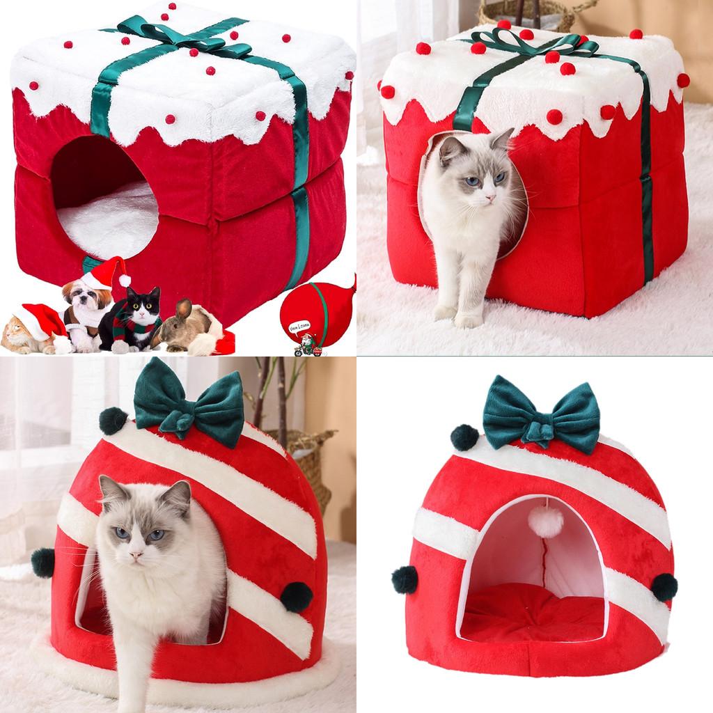 Theme Christmas Pet Cat Dog Bed Puppy Kitten Cozy Sleeping Nest Plush Cave House