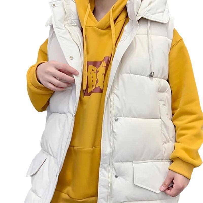 Hooded Down Cotton-padded Vest Women's Medium and Long Loose Large Size Autumn and Winter New Thickened Vest Jacket