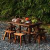 Outdoor Anti-corrosion Fire Pit Tea Table with Solid Wood and BBQ Function, Includes Indoor/Outdoor Chairs for Home Use