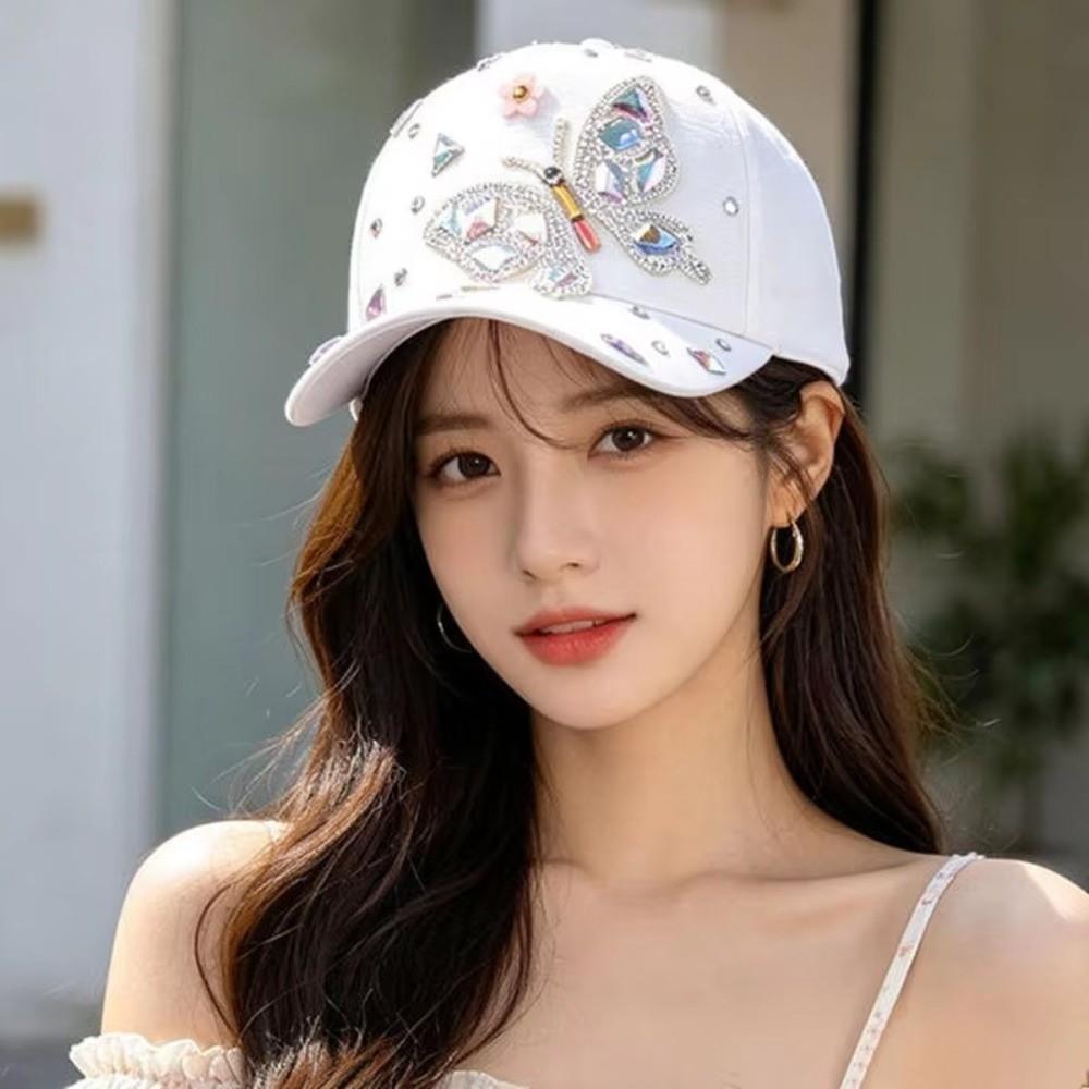 Adjustable Butterfly Baseball Cap Butterfly Design Glitter Baseball Hat Rhinestone Baseball Cap