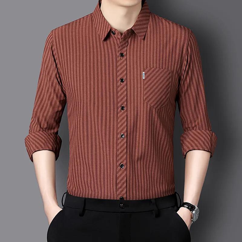 

Men s Striped Long Sleeve Shirt Casual Button Down Shirt with Chest Pocket Regular Fit L красный