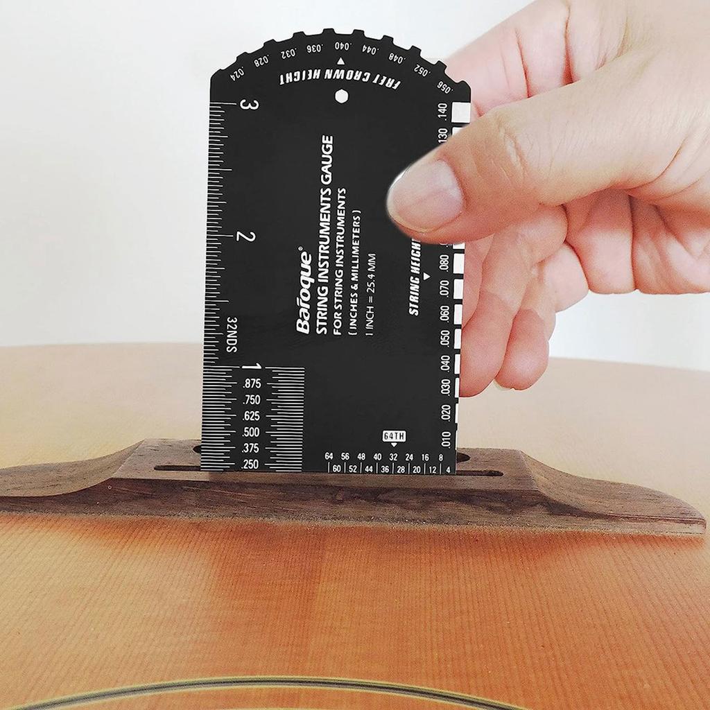 Guitar String Action Gauge Ruler Set Up Gauge Multifunctional Fret Rocker Luthier Tool with Leather Case, Precise Etched
