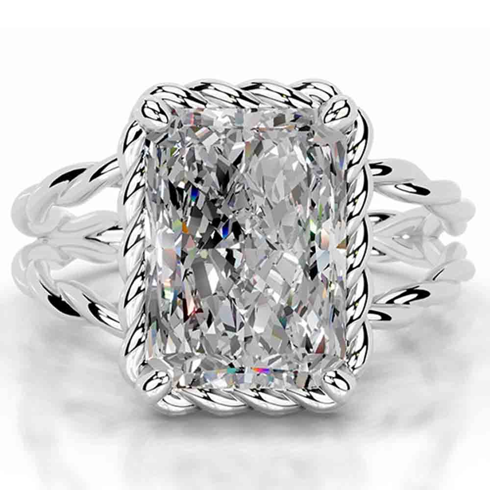WUIHA Vintage 925 Sterling Silver 4 CT Emerald Cut D Color GRA Real Moissanite Split Shank Twisted Solitare Ring Fine Jewelry
