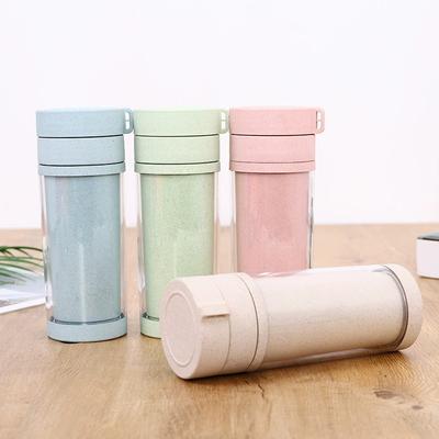 Wheat Straw Creative Gift Water Cup Double Layer Plastic Cartoon Cup