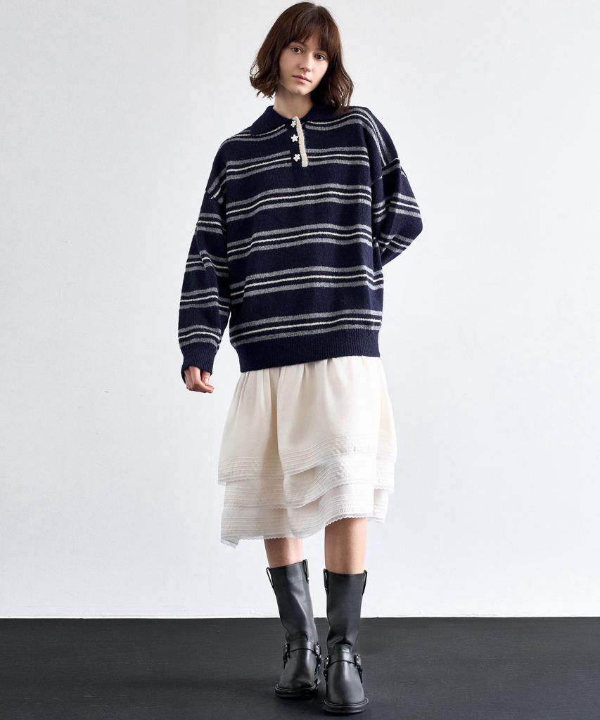 MITTE Wool Stripe Collor Knit_Navy Stripe