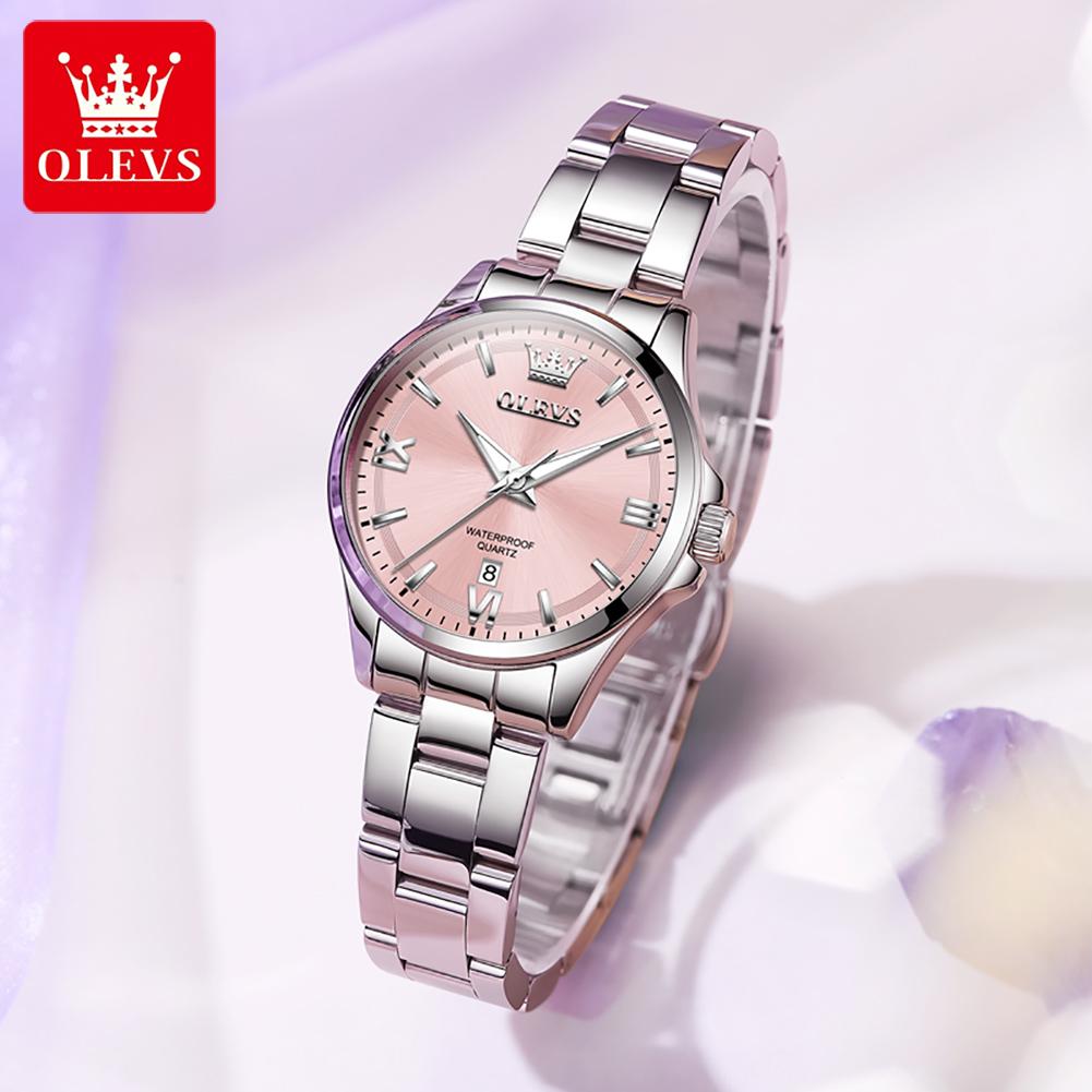 OLEVS 3668   Luxury Stainless Steel Luminous Quartz Watch for Women Waterproof Calendar Lady Sport Fashion Features