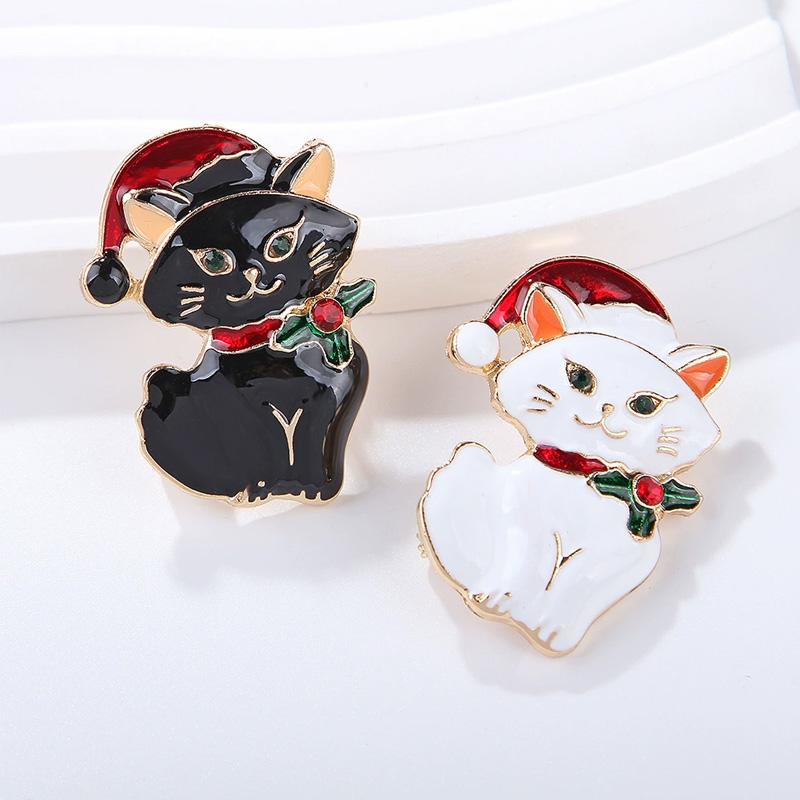 1 ks Slitina Pro Ženy Kočka Brože Smalt Zvíře Brož Odznaky Dárky k Novému Roku Bílá Černá