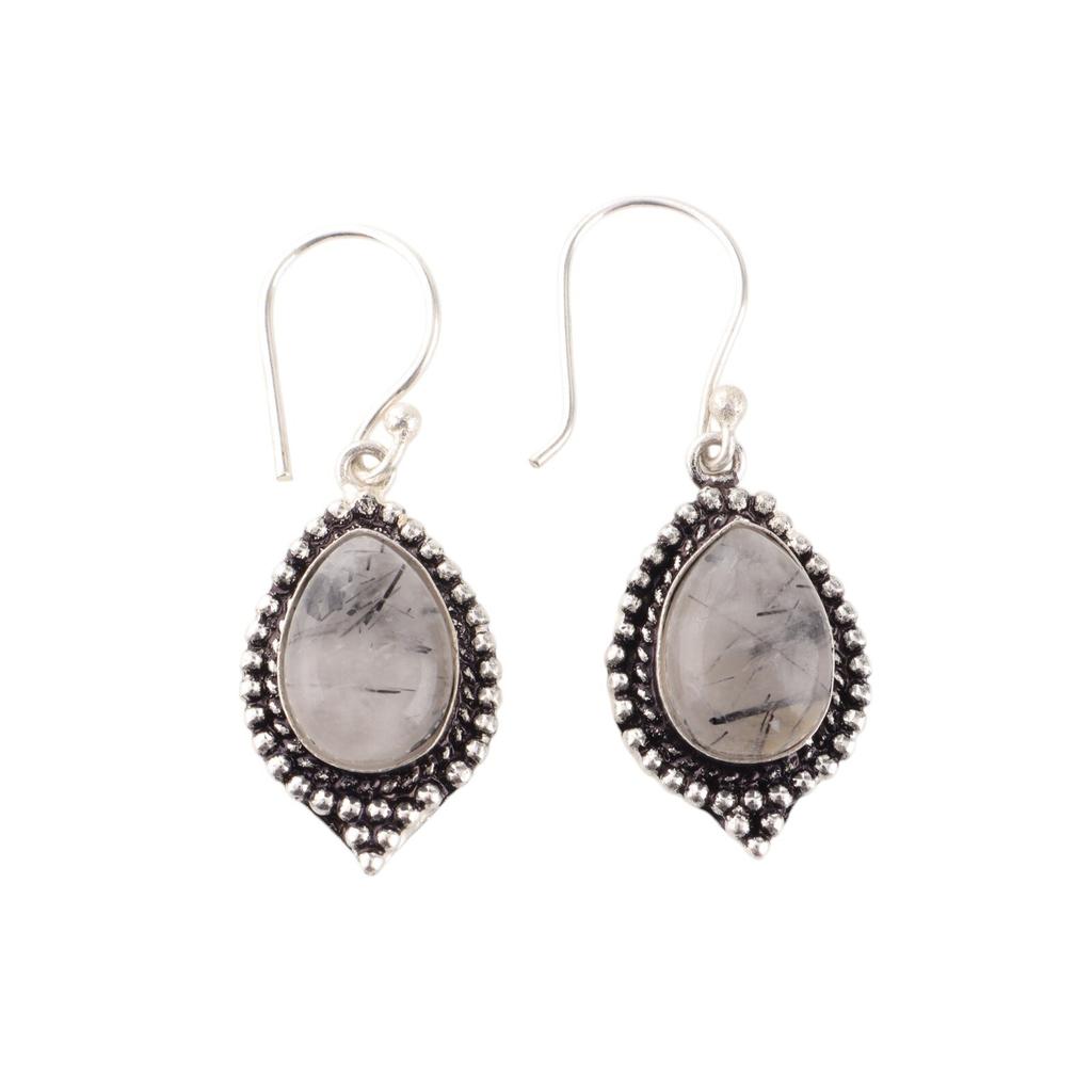Black Rutile Gemstone 925 Sterling Silver Handmade Jewelry Earrings Gift For Her EE-164-26