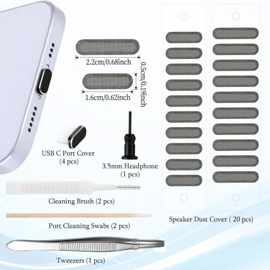 

12 шт. Комплект для чистки USB C Зарядное устройство для телефона Тип C Комплект для чистки Чехол от пыли для динамика Крышка порта C для порта зарядки телефона Динамика