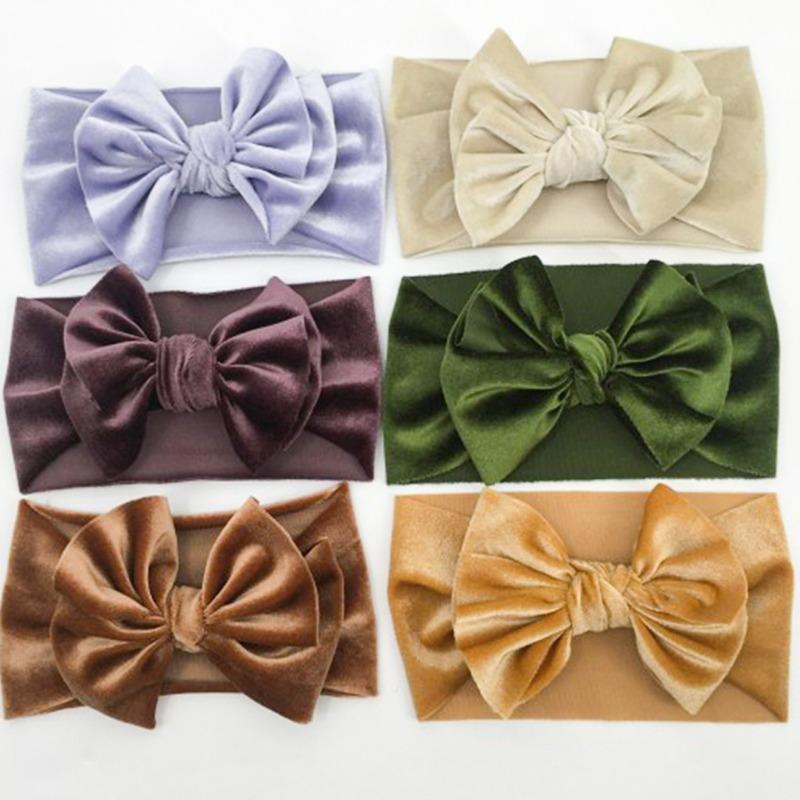 New baby bow headscarf, wide-brimmed gold velvet cute hair accessories for infants and toddlers, princess children's headband.