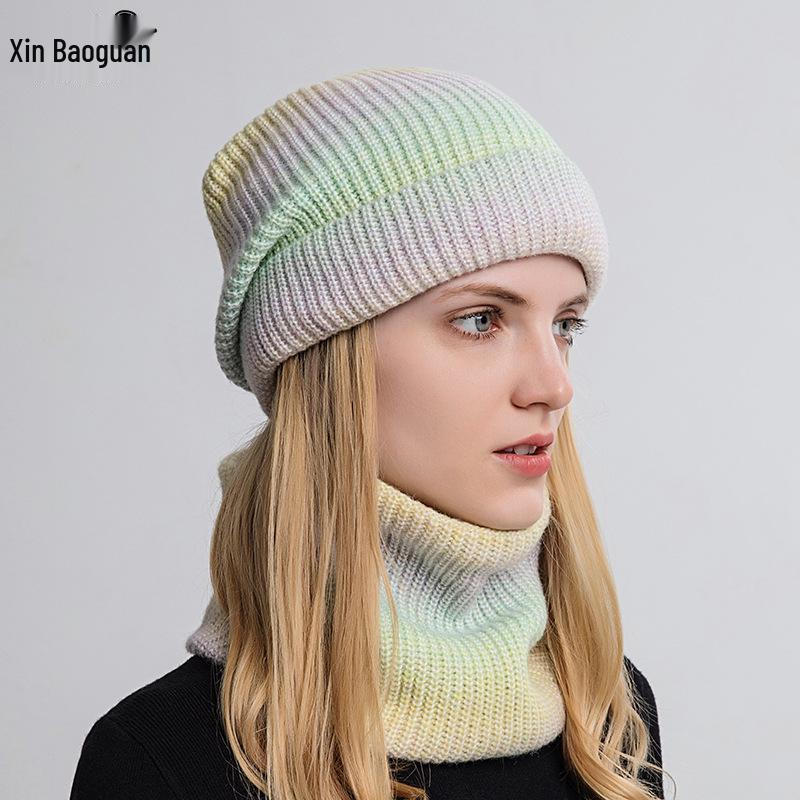 Gradient Korean-Style Knitted Hat Set: Warm, Thick, Cold-Proof with Ear Protection for Autumn & Winter