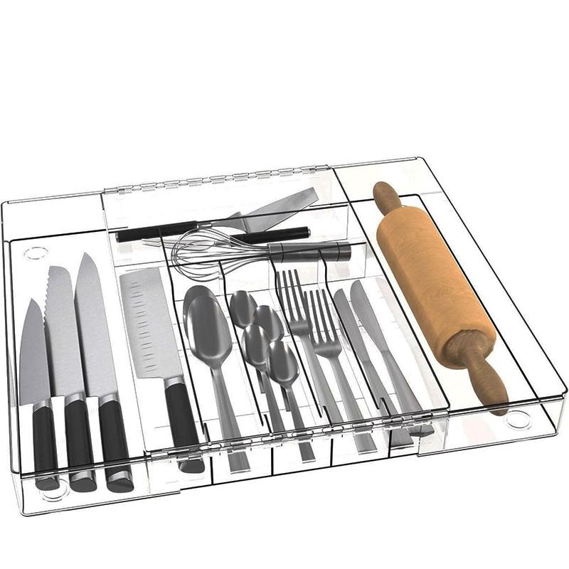 Expandable Kitchen Utensil Drawer Organizer Transparent Acrylic Cutlery Organizer Clutter Divider Drawer Silverware Organizers