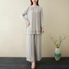 Ensemble 2 pièces Style Chinois pour Femme, Tenue de Yoga, Vêtement de Méditation Bouton Grenouille en Lin, Costume Laïque Bouddhiste Respirant d'Été