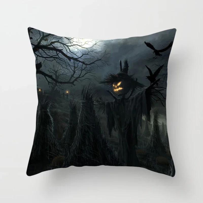 Halloween Horror Pumpkin Bat Print Pattern Cushion Cover Home Living Room Sofa Decoration Polyester Zipper Pillow