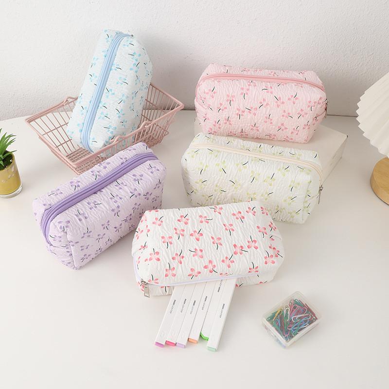 Canvas Pen Bag With Cute Floral Design Multifunction Organizer For School
