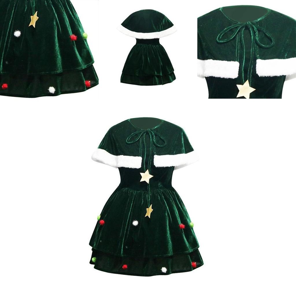 Gorgeous Women Christmas Tree Cosplay Costume Plus Size Xmas Dress Cloak Hat Party