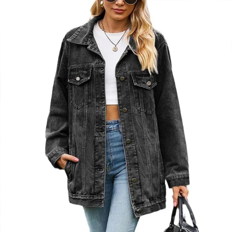 Vintage Jeansjacke Damen Herbst Winter Loose Revers Einreihiger Cardigan Mantel Damenmode Casual Pendler Oberbekleidung