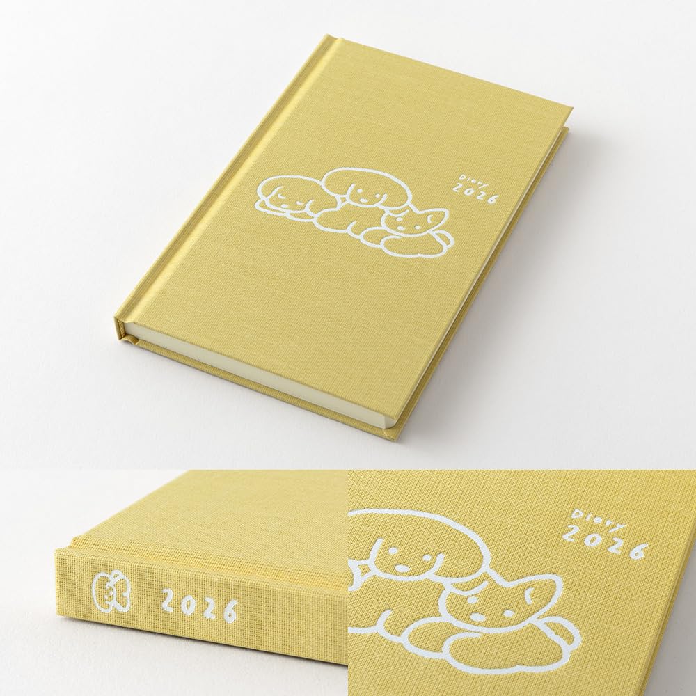 Midori Book-Style Diary, 2026, B6 Weekly, Dog Print, Yellow, 22379006 (Starts January 2026)