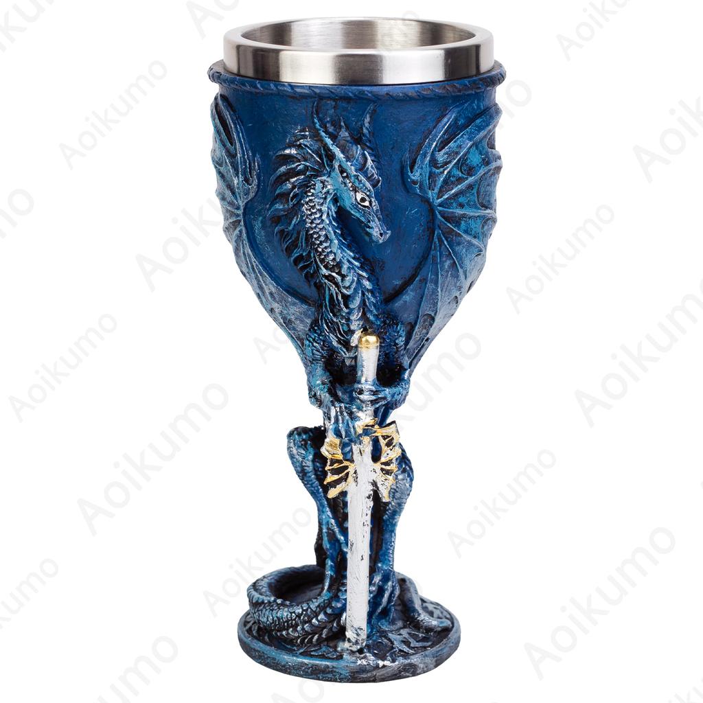 Creative Medieval Dragon Resin Goblet Cup Collection with Stainless Steel Insert Hand Painted Design Wine Goblet for Friend Gift