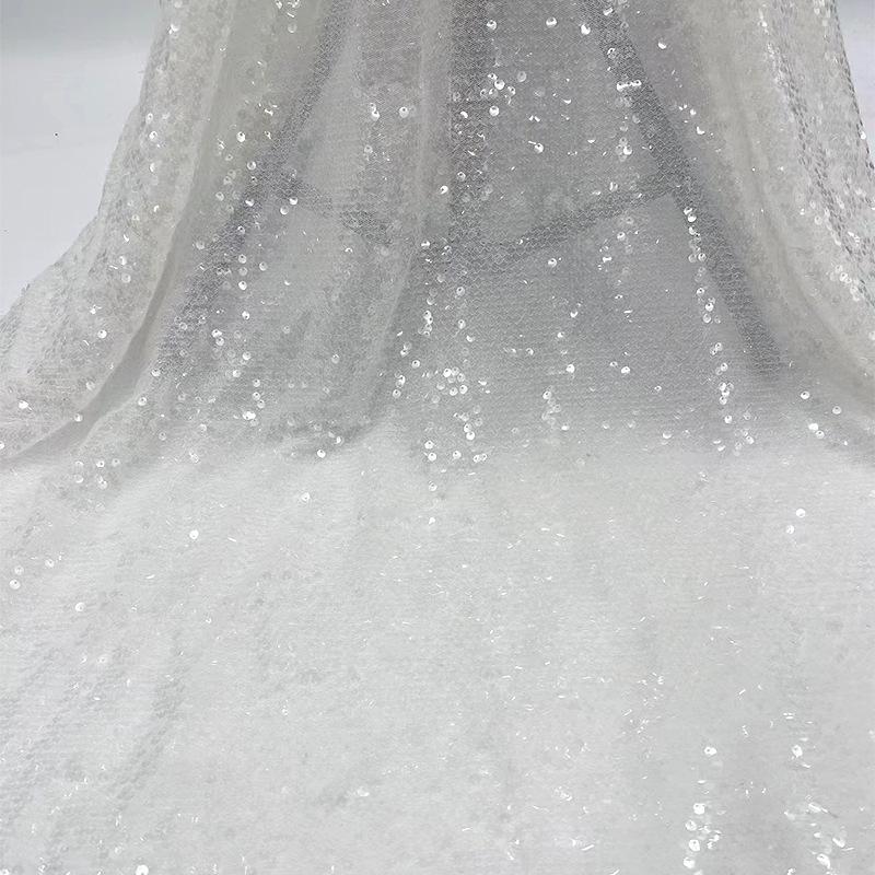Tessuto di Pizzo Ricamato Full Paillettes Lucide Multicolore Materiale da Cucito Fai da Te per Abito da Sposa Tessuto Decorativo per Abbigliamento
