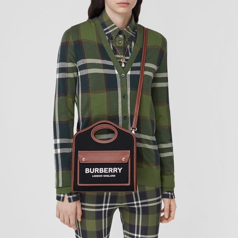 Burberry Pocket Bag With Detachable Adjustable Shoulder Strap Cotton And Leather Tote Shopping Handbag Women Tote 80557461