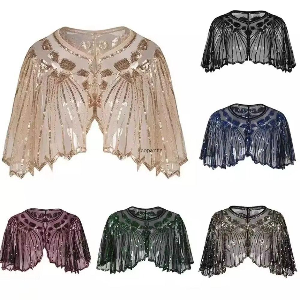 Beaded Decoration Women's Sequins Shawl Vintage Flapper Party Shawl Elegant Evening Cape Ladies