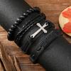 4pcs Set Handcrafted Men'S Bracelets with Cross Alloy | Faux Leather, Vintage Style, Suitable for Daily and Gift Occasions